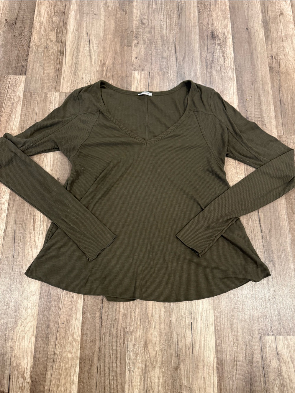 Olive Green Long Sleeve V-Neck Tee Intimately by Free People
